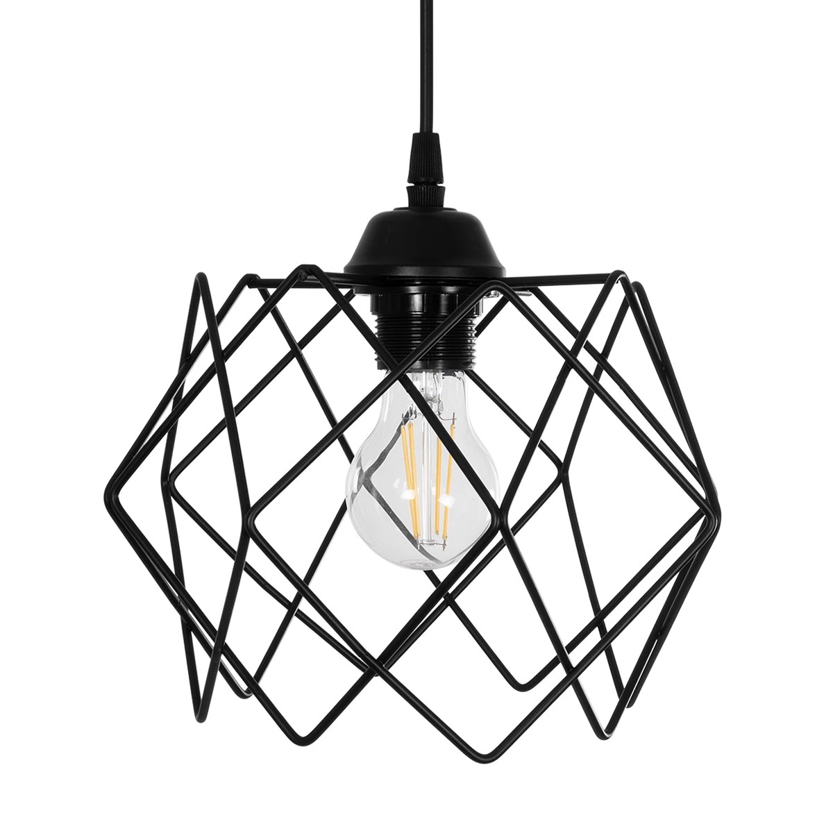 GloboStar® DAZLA 201-0024 Vintage Κρεμαστό Φωτιστικό Πλέγμα Τρίφωτο 3 x E27 IP20 Μαύρο Μέταλλο - Μ32 x Π32 x Υ70cm - Image 8