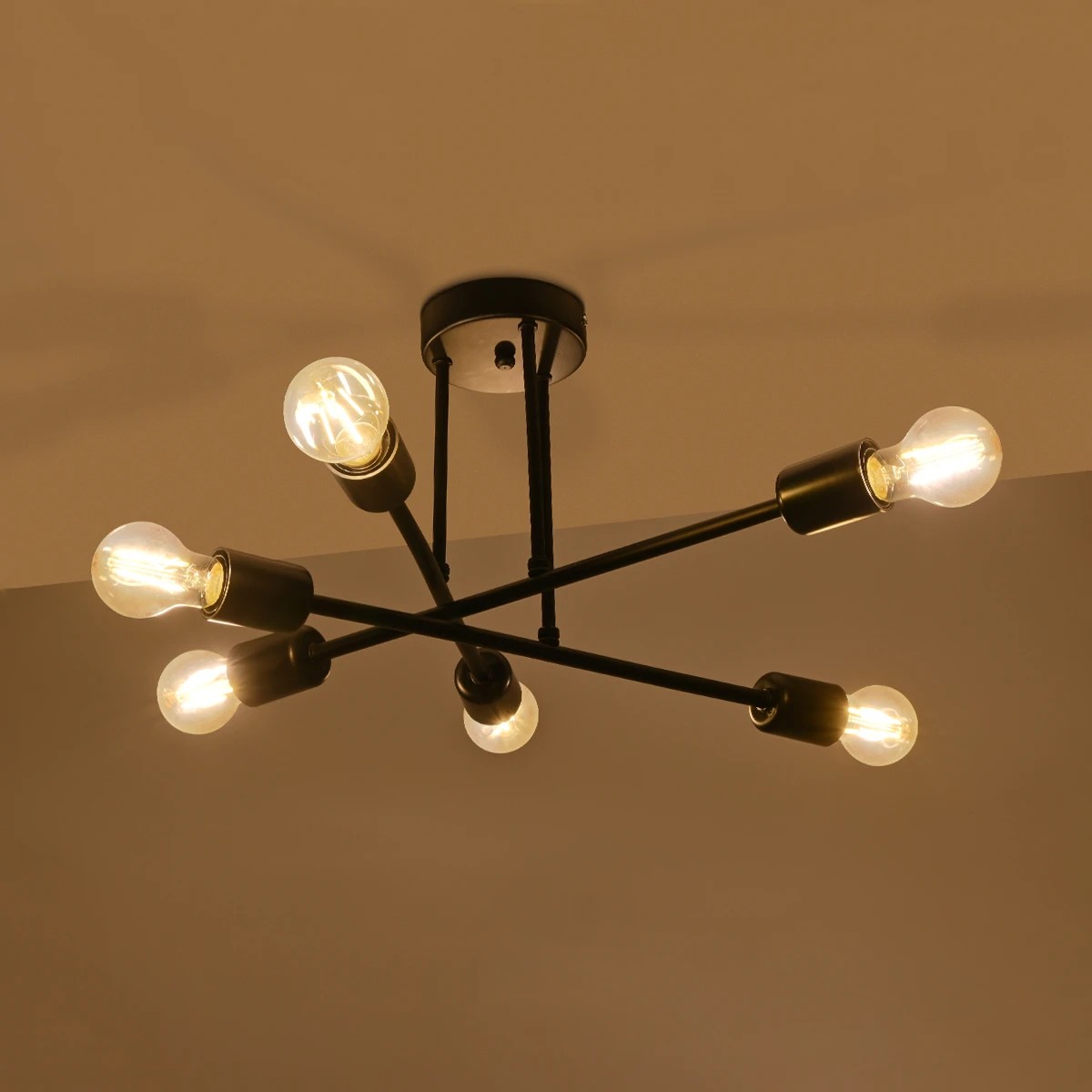 GloboStar® LAMIRA 201-0029 Μοντέρνο Φωτιστικό Οροφής Πλέγμα Πολύφωτο 6 x E27 IP20 Μαύρο Μέταλλο - Μ51 x Π51 x Υ7cm - Image 3