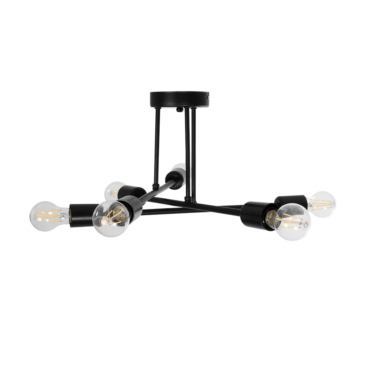 GloboStar® LAMIRA 201-0029 Μοντέρνο Φωτιστικό Οροφής Πλέγμα Πολύφωτο 6 x E27 IP20 Μαύρο Μέταλλο - Μ51 x Π51 x Υ7cm - Image 4