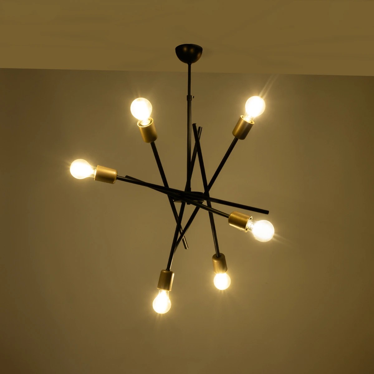 GloboStar® SUNFY 201-0030 Μοντέρνο Φωτιστικό Οροφής Πλέγμα Πολύφωτο 6 x E27 IP20 Μαύρο & Μπρούτζινο Μέταλλο - Μ57 x Π57 x Υ85cm - Image 3