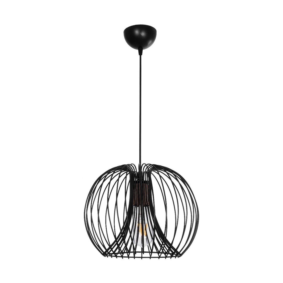 GloboStar® GLOWIA 201-0032 Μοντέρνο Κρεμαστό Φωτιστικό Πλέγμα Μονόφωτο 1 x E27 IP20 Μαύρο Μέταλλο - Μ26 x Π26 x Υ70cm - Image 4