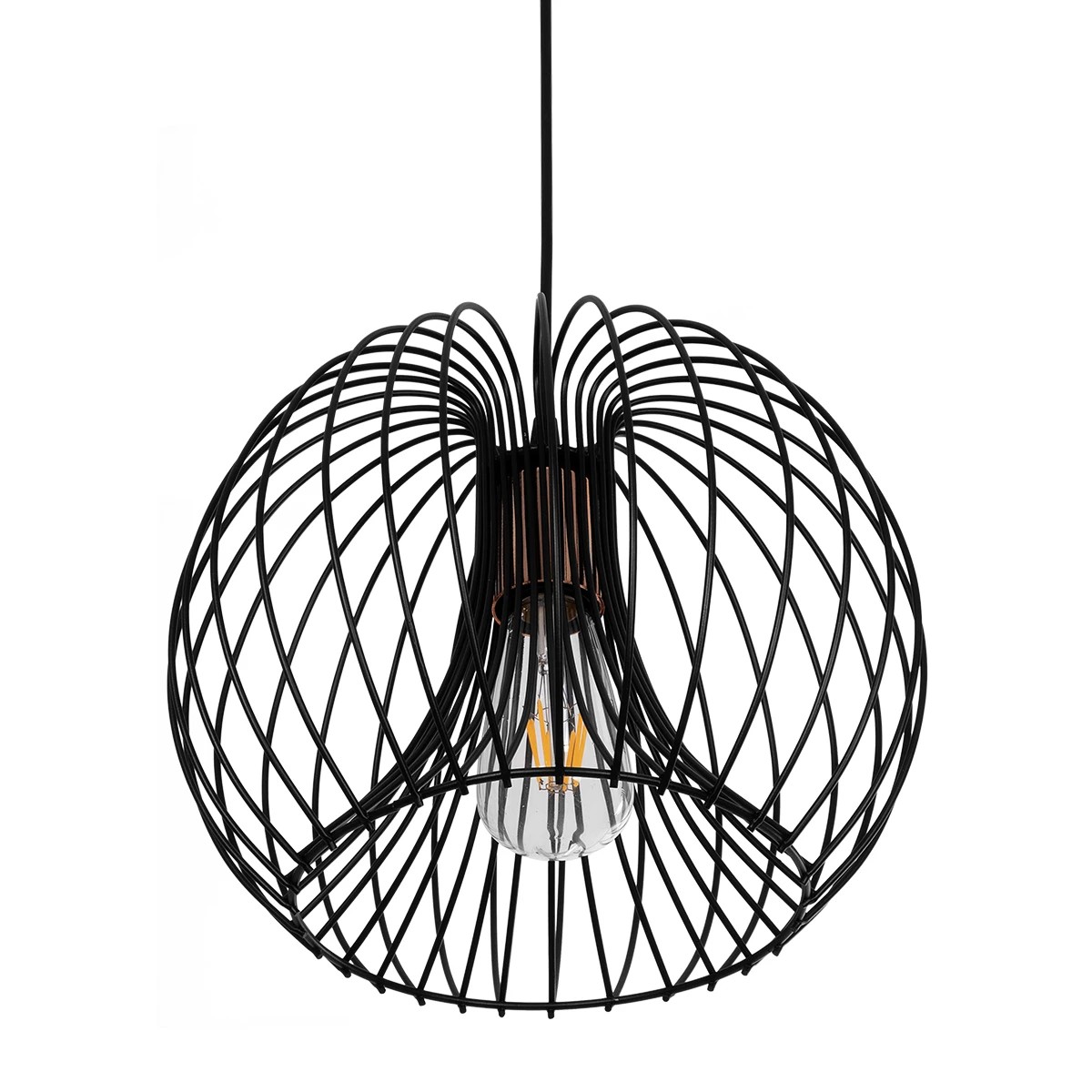 GloboStar® GLOWIA 201-0032 Μοντέρνο Κρεμαστό Φωτιστικό Πλέγμα Μονόφωτο 1 x E27 IP20 Μαύρο Μέταλλο - Μ26 x Π26 x Υ70cm - Image 6