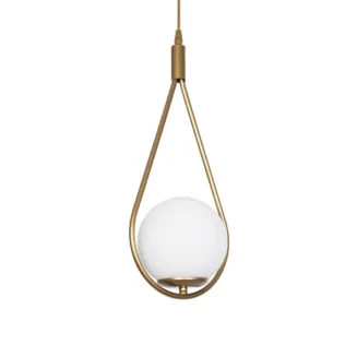 GloboStar® DROP 201-0034 Vintage Κρεμαστό Φωτιστικό Μπάλα Μονόφωτο 1 x E27 IP20 Χρυσό Μέταλλο με Γαλακτερή Μπάλα - Μ20 x Π25 x Υ80cm