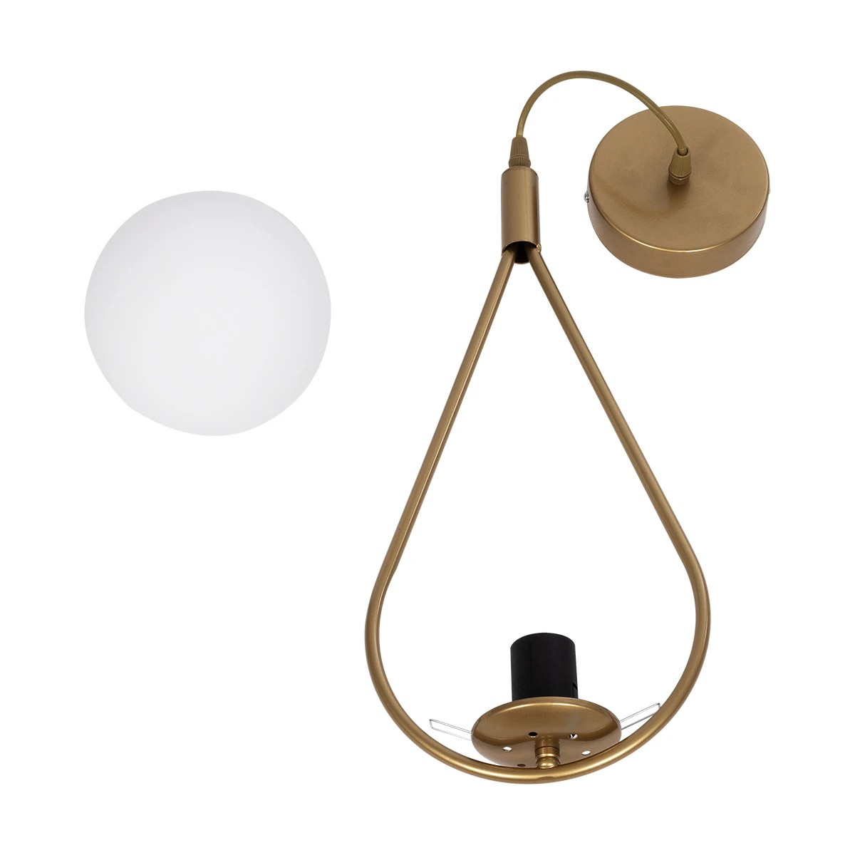 GloboStar® DROP 201-0034 Vintage Κρεμαστό Φωτιστικό Μπάλα Μονόφωτο 1 x E27 IP20 Χρυσό Μέταλλο με Γαλακτερή Μπάλα - Μ20 x Π25 x Υ80cm - Image 11
