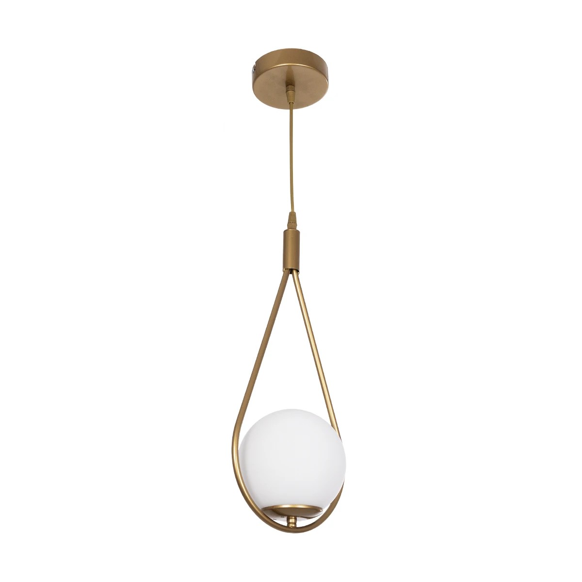 GloboStar® DROP 201-0034 Vintage Κρεμαστό Φωτιστικό Μπάλα Μονόφωτο 1 x E27 IP20 Χρυσό Μέταλλο με Γαλακτερή Μπάλα - Μ20 x Π25 x Υ80cm - Image 4