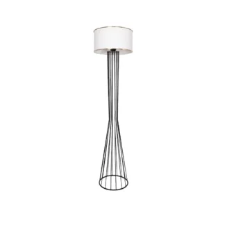 GloboStar® NOVA 201-0036 Μοντέρνο Επιδαπέδιο Φωτιστικό 1 x E27 IP20 Μαύρο Μεταλλό με Λευκό Ύφασμα - Μ36 x Π36 x Υ148cm