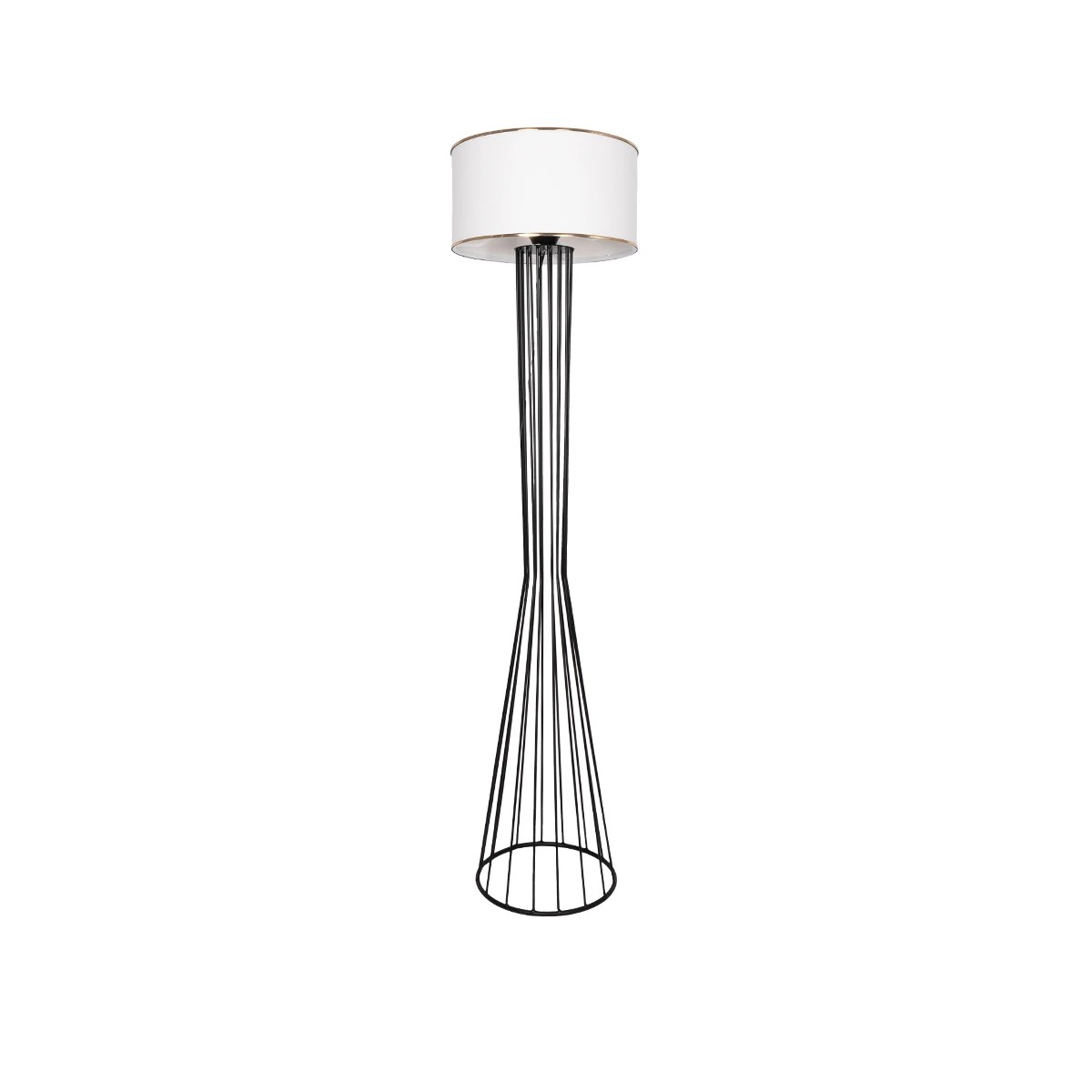 GloboStar® NOVA 201-0036 Μοντέρνο Επιδαπέδιο Φωτιστικό 1 x E27 IP20 Μαύρο Μεταλλό με Λευκό Ύφασμα - Μ36 x Π36 x Υ148cm