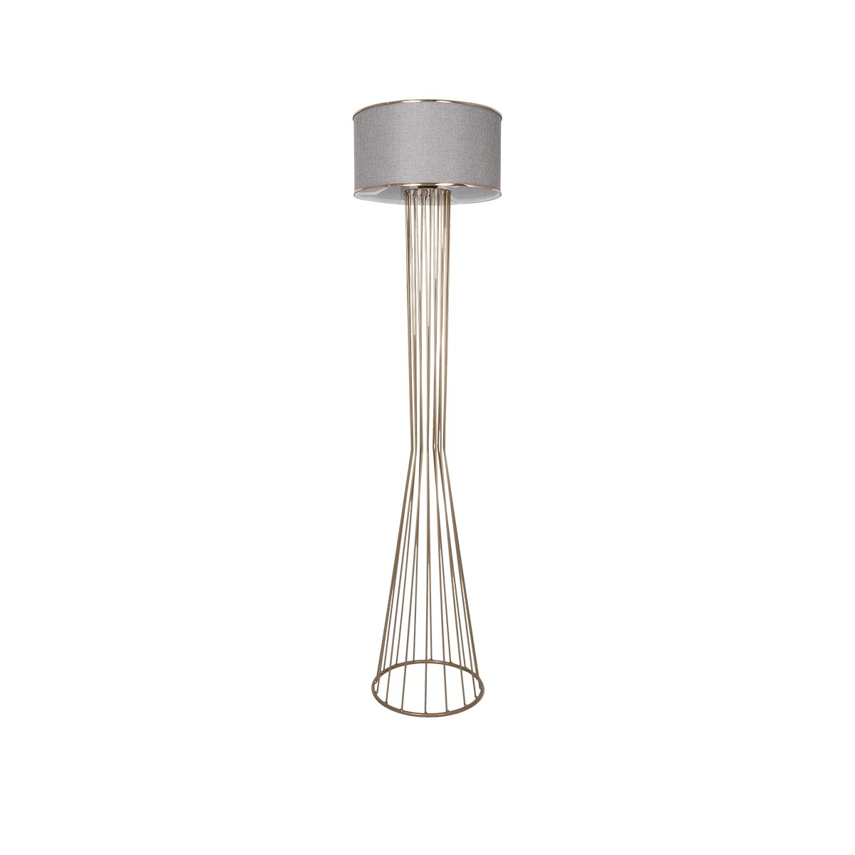 GloboStar® NOVA 201-0040 Μοντέρνο Επιδαπέδιο Φωτιστικό 1 x E27 IP20 Χρυσό Μεταλλό με Μπεζ Ύφασμα - Μ36 x Π36 x Υ148cm