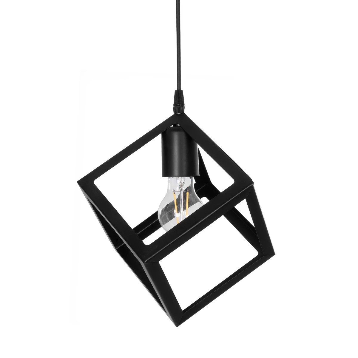 GloboStar® DISE 201-0049 Μοντέρνο Κρεμαστό Φωτιστικό Κύβος Μονόφωτο 1 x E27 IP20 Μαύρο Μέταλλο - Μ18 x Π18 x Υ68cm - Image 5