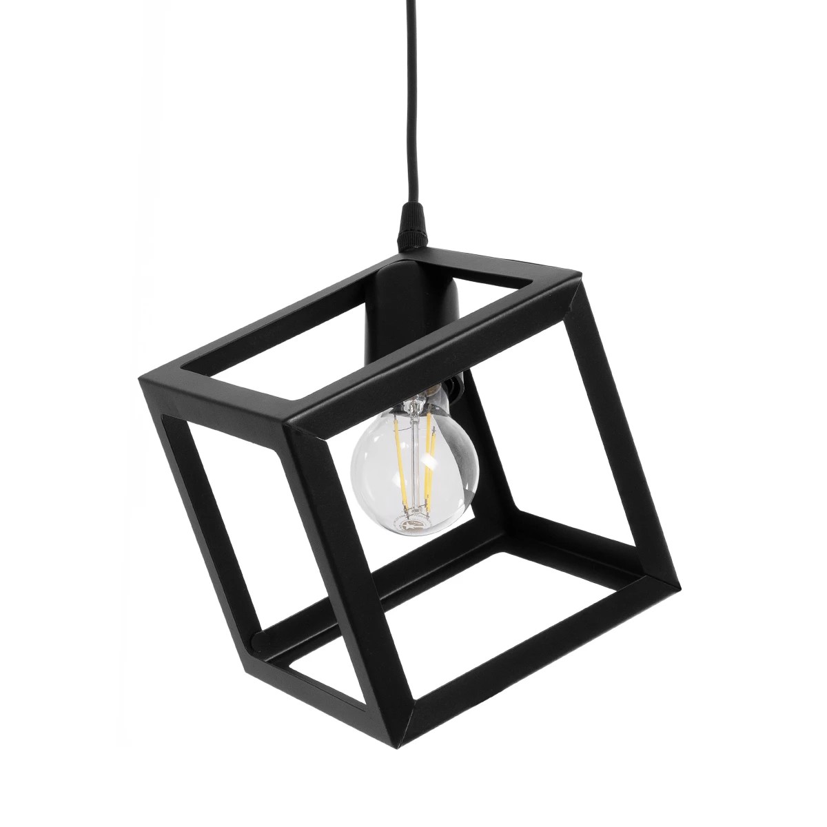 GloboStar® DISE 201-0049 Μοντέρνο Κρεμαστό Φωτιστικό Κύβος Μονόφωτο 1 x E27 IP20 Μαύρο Μέταλλο - Μ18 x Π18 x Υ68cm - Image 6