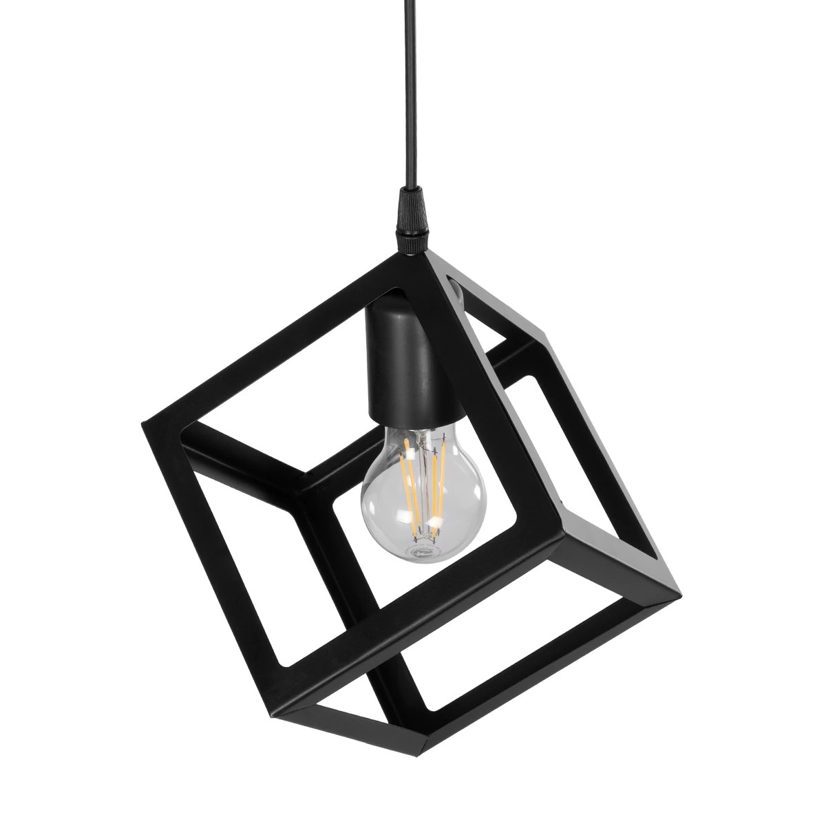 GloboStar® DISE 201-0049 Μοντέρνο Κρεμαστό Φωτιστικό Κύβος Μονόφωτο 1 x E27 IP20 Μαύρο Μέταλλο - Μ18 x Π18 x Υ68cm - Image 7