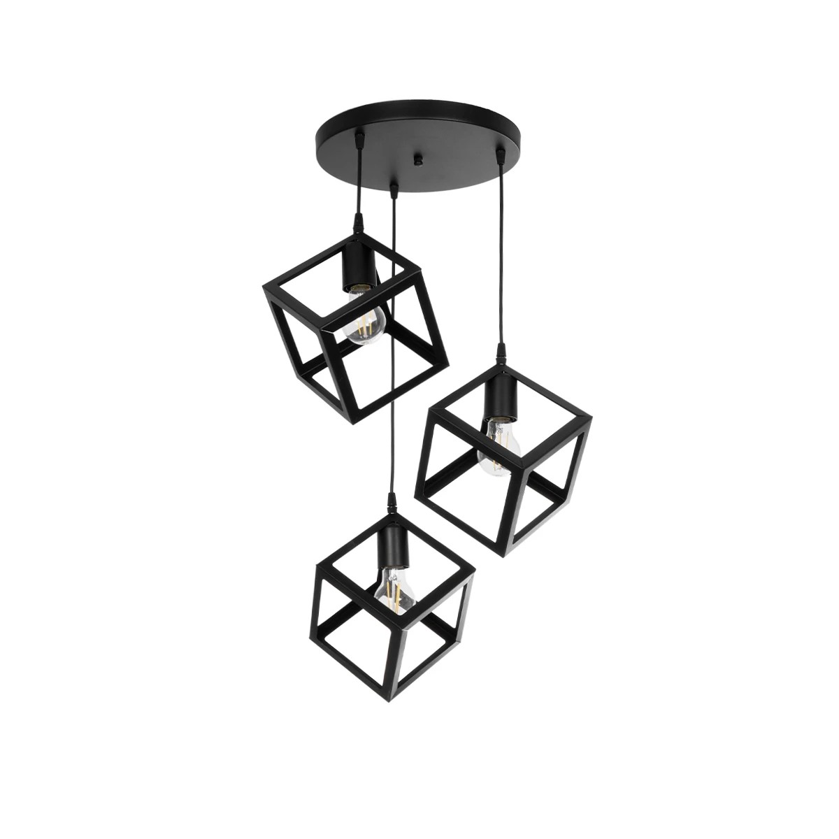 GloboStar® DISE 201-0051 Μοντέρνο Κρεμαστό Φωτιστικό Κύβος Τρίφωτο 3 x E27 IP20 Μαύρο Μέταλλο - Φ40 x Υ90cm - Image 2