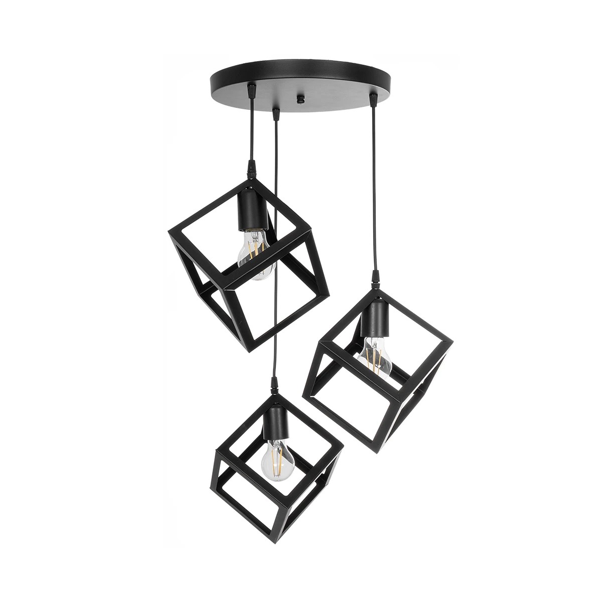 GloboStar® DISE 201-0051 Μοντέρνο Κρεμαστό Φωτιστικό Κύβος Τρίφωτο 3 x E27 IP20 Μαύρο Μέταλλο - Φ40 x Υ90cm - Image 4