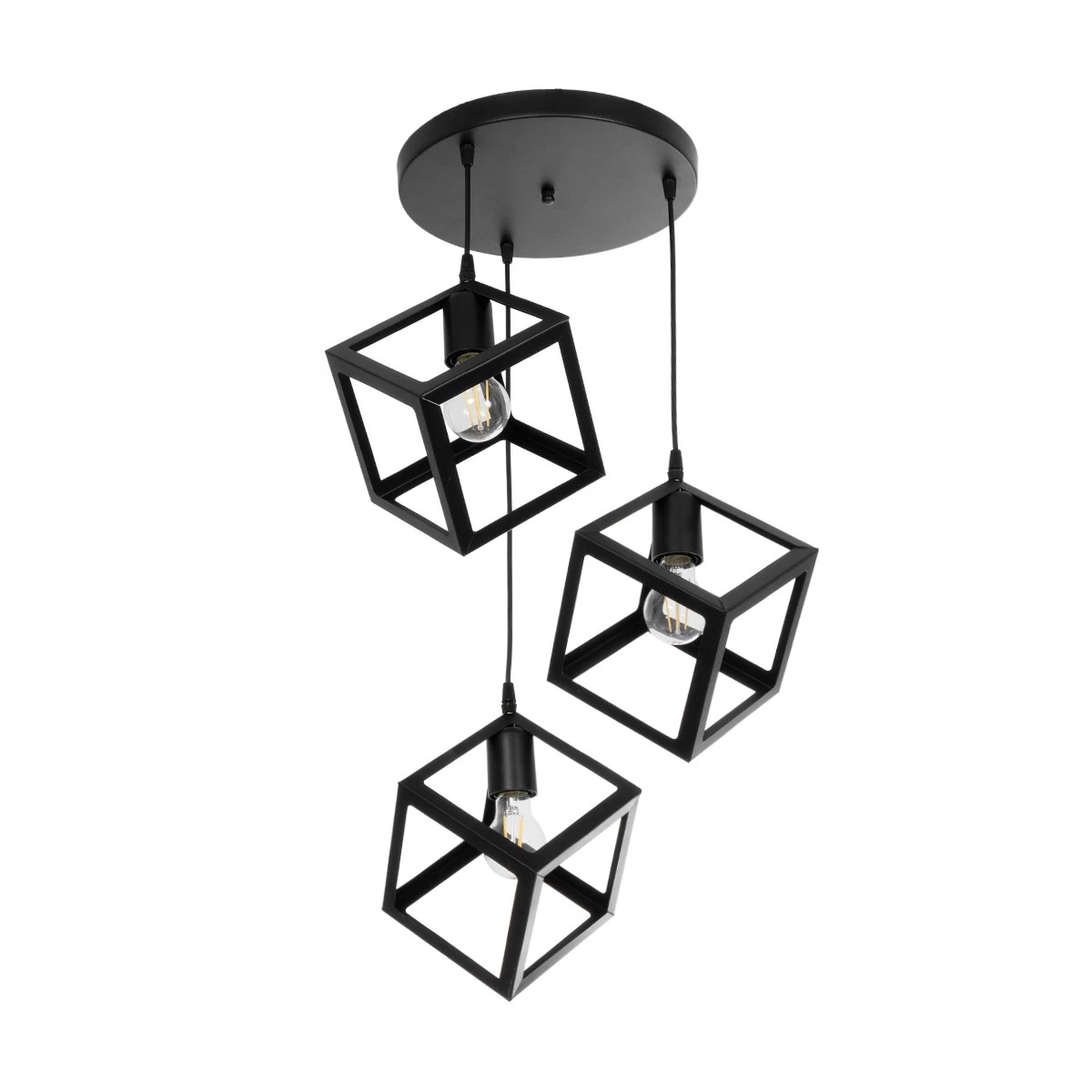 GloboStar® DISE 201-0051 Μοντέρνο Κρεμαστό Φωτιστικό Κύβος Τρίφωτο 3 x E27 IP20 Μαύρο Μέταλλο - Φ40 x Υ90cm - Image 5