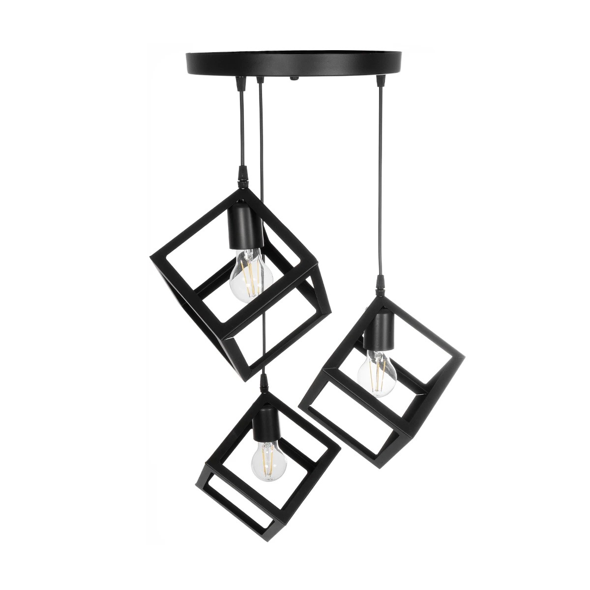 GloboStar® DISE 201-0051 Μοντέρνο Κρεμαστό Φωτιστικό Κύβος Τρίφωτο 3 x E27 IP20 Μαύρο Μέταλλο - Φ40 x Υ90cm - Image 6