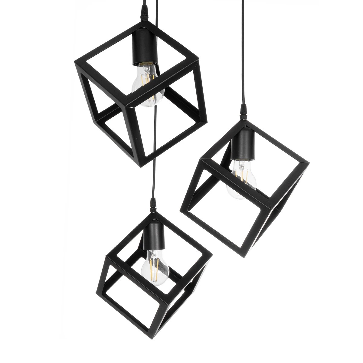 GloboStar® DISE 201-0051 Μοντέρνο Κρεμαστό Φωτιστικό Κύβος Τρίφωτο 3 x E27 IP20 Μαύρο Μέταλλο - Φ40 x Υ90cm - Image 7