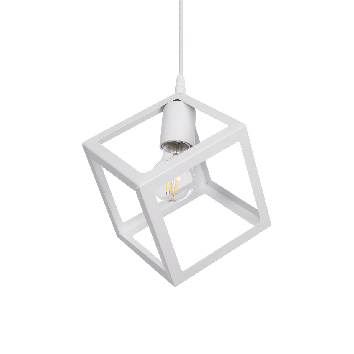 GloboStar® DISE 201-0052 Μοντέρνο Κρεμαστό Φωτιστικό Κύβος Μονόφωτο 1 x E27 IP20 Λευκό Μέταλλο - Μ18 x Π18 x Υ68cm