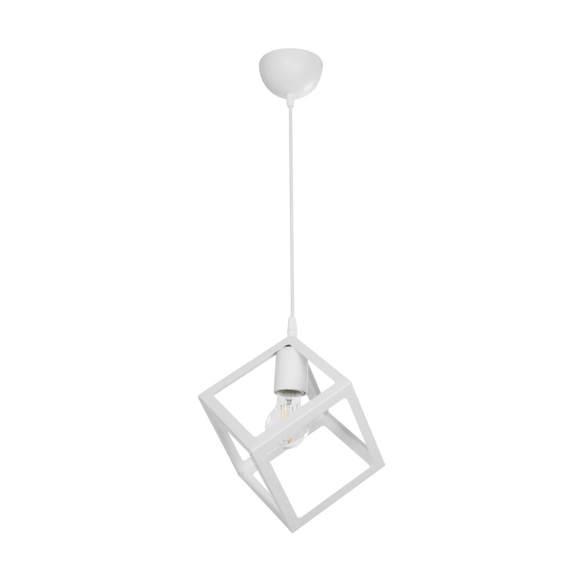 GloboStar® DISE 201-0052 Μοντέρνο Κρεμαστό Φωτιστικό Κύβος Μονόφωτο 1 x E27 IP20 Λευκό Μέταλλο - Μ18 x Π18 x Υ68cm - Image 4