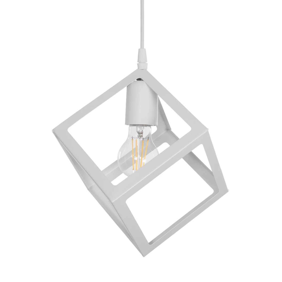 GloboStar® DISE 201-0052 Μοντέρνο Κρεμαστό Φωτιστικό Κύβος Μονόφωτο 1 x E27 IP20 Λευκό Μέταλλο - Μ18 x Π18 x Υ68cm - Image 5