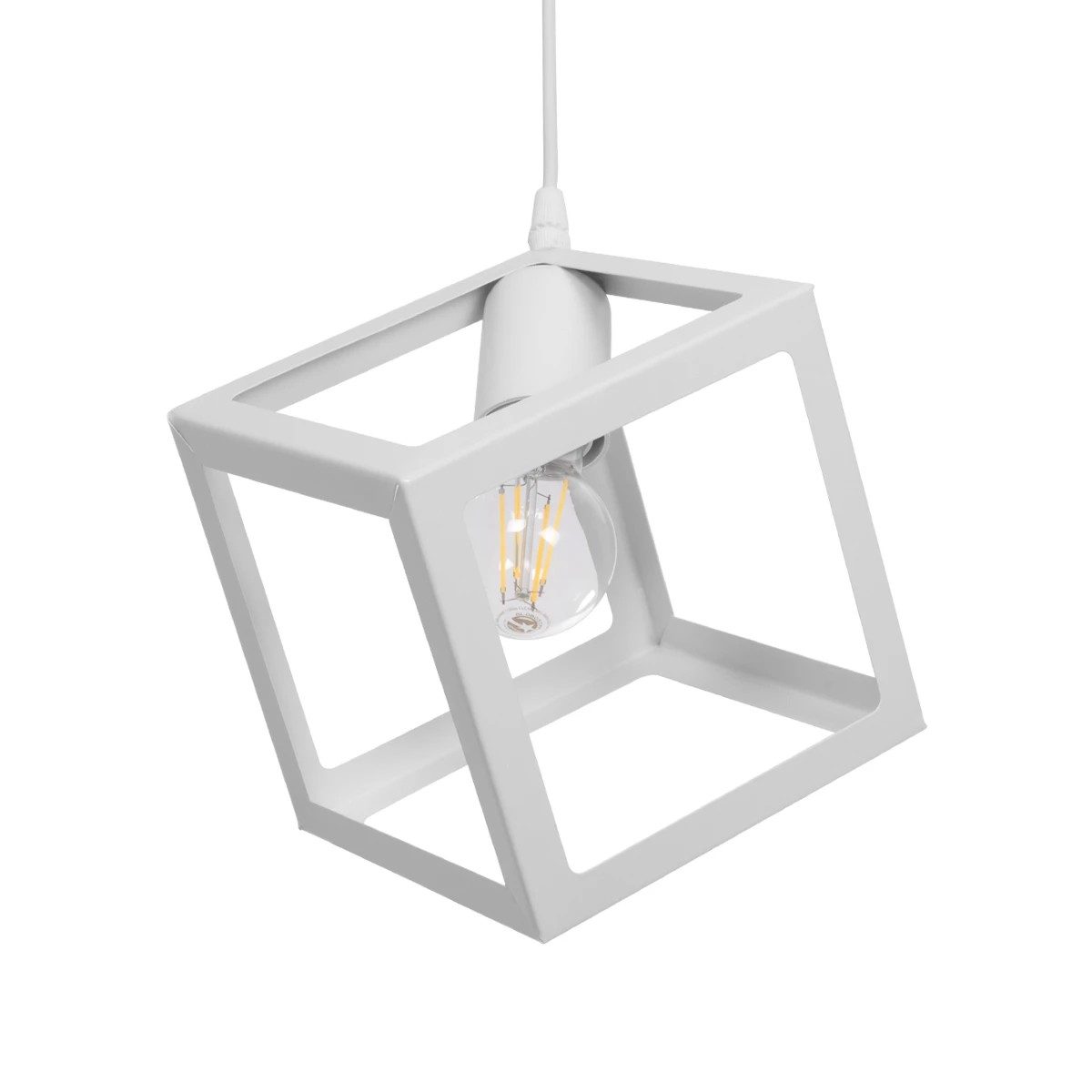 GloboStar® DISE 201-0052 Μοντέρνο Κρεμαστό Φωτιστικό Κύβος Μονόφωτο 1 x E27 IP20 Λευκό Μέταλλο - Μ18 x Π18 x Υ68cm - Image 6