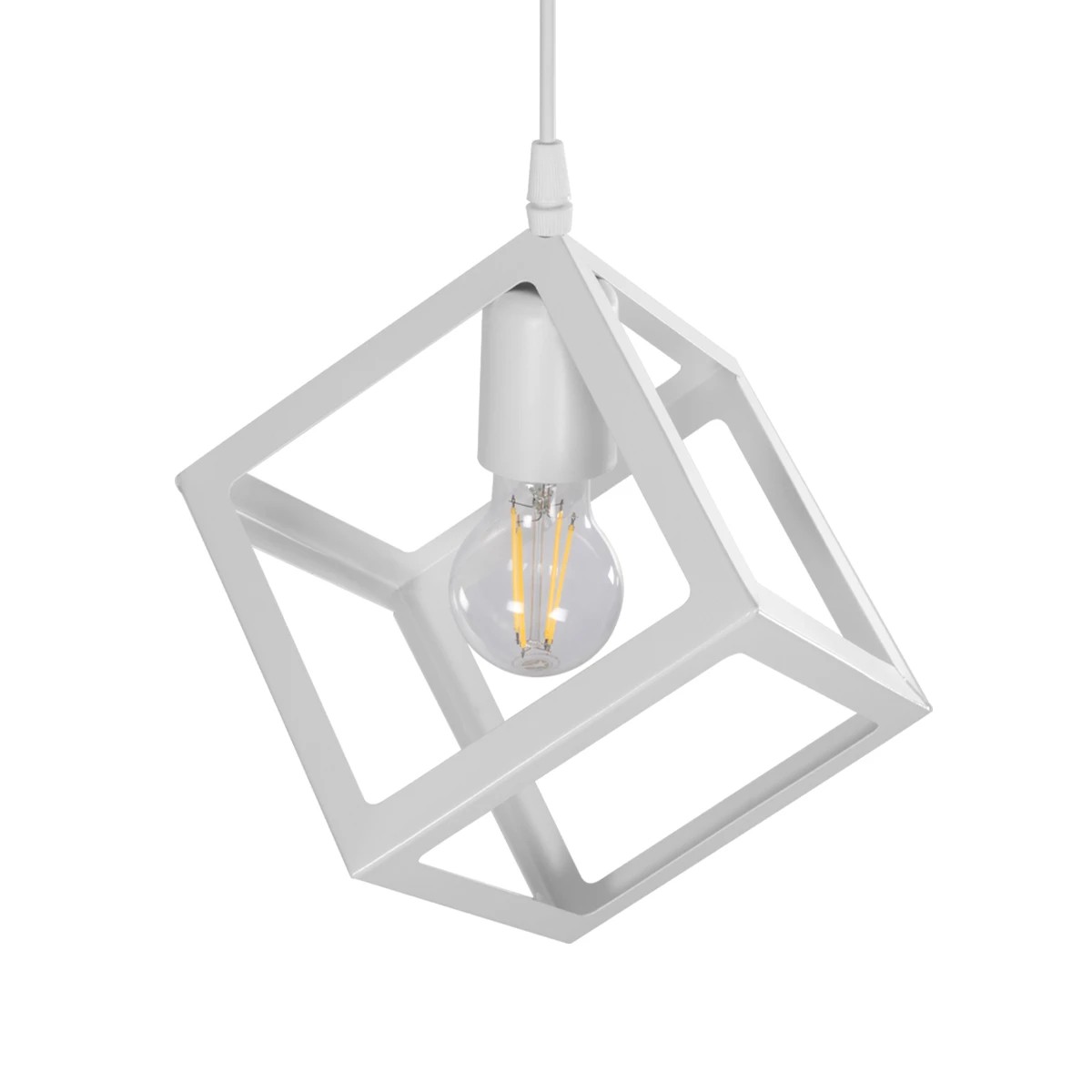 GloboStar® DISE 201-0052 Μοντέρνο Κρεμαστό Φωτιστικό Κύβος Μονόφωτο 1 x E27 IP20 Λευκό Μέταλλο - Μ18 x Π18 x Υ68cm - Image 7
