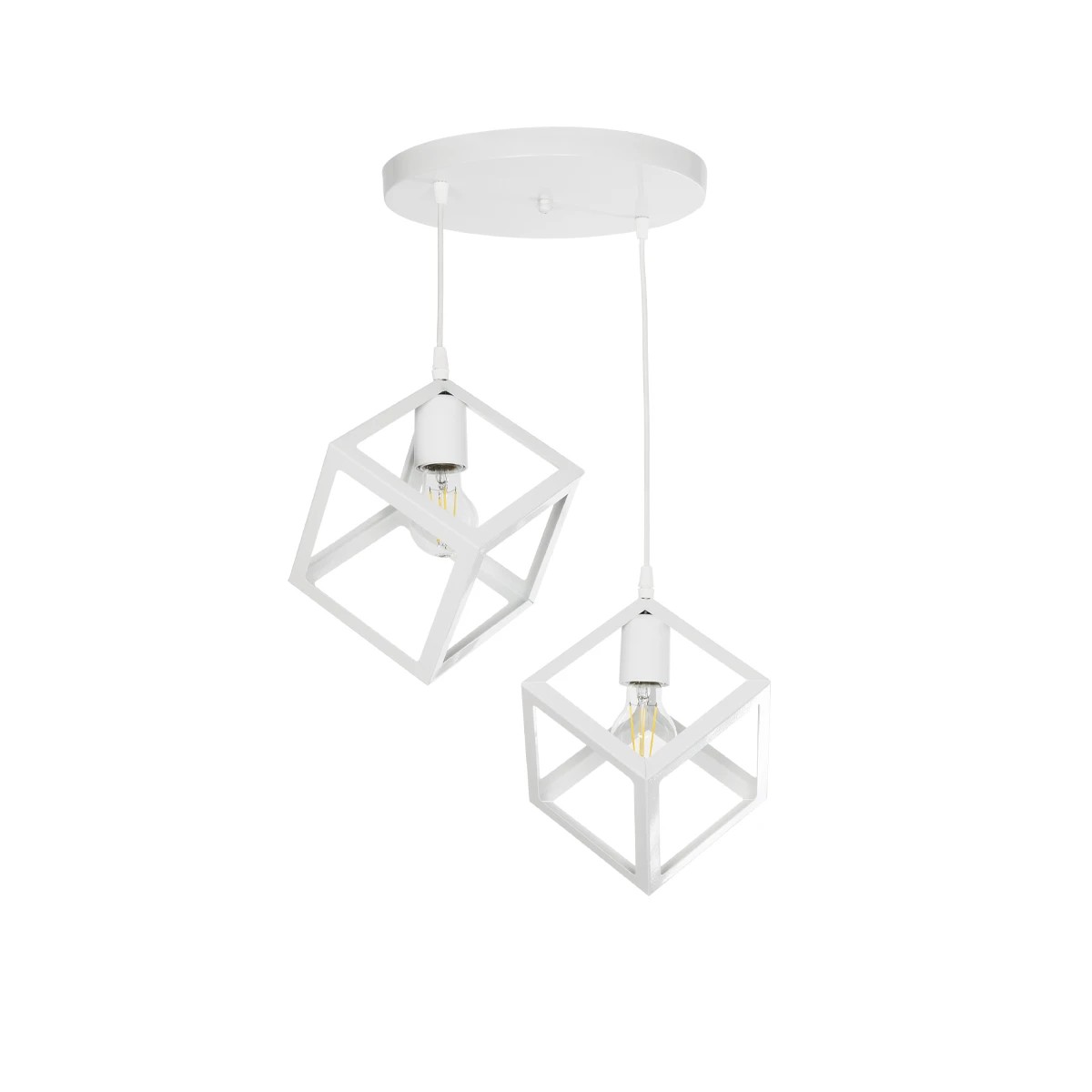 GloboStar® DISE 201-0053 Μοντέρνο Κρεμαστό Φωτιστικό Κύβος Δίφωτο 2 x E27 IP20 Λευκό Μέταλλο - Μ30 x Π30 x Υ70cm