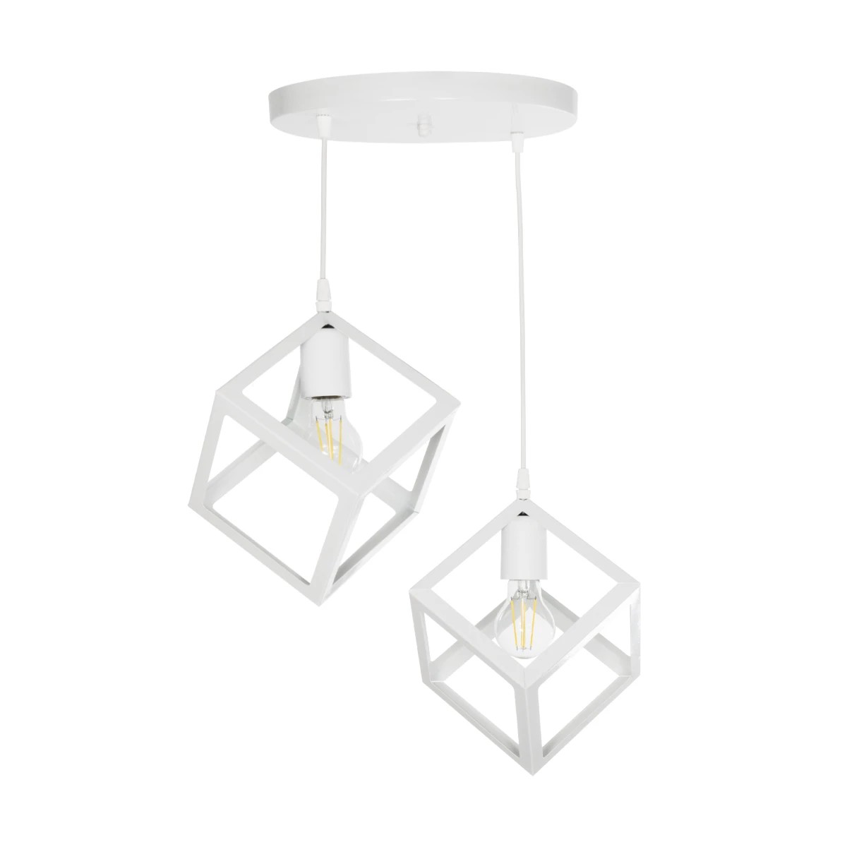 GloboStar® DISE 201-0053 Μοντέρνο Κρεμαστό Φωτιστικό Κύβος Δίφωτο 2 x E27 IP20 Λευκό Μέταλλο - Μ30 x Π30 x Υ70cm - Image 4
