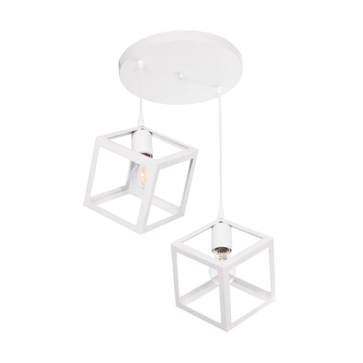GloboStar® DISE 201-0053 Μοντέρνο Κρεμαστό Φωτιστικό Κύβος Δίφωτο 2 x E27 IP20 Λευκό Μέταλλο - Μ30 x Π30 x Υ70cm - Image 5