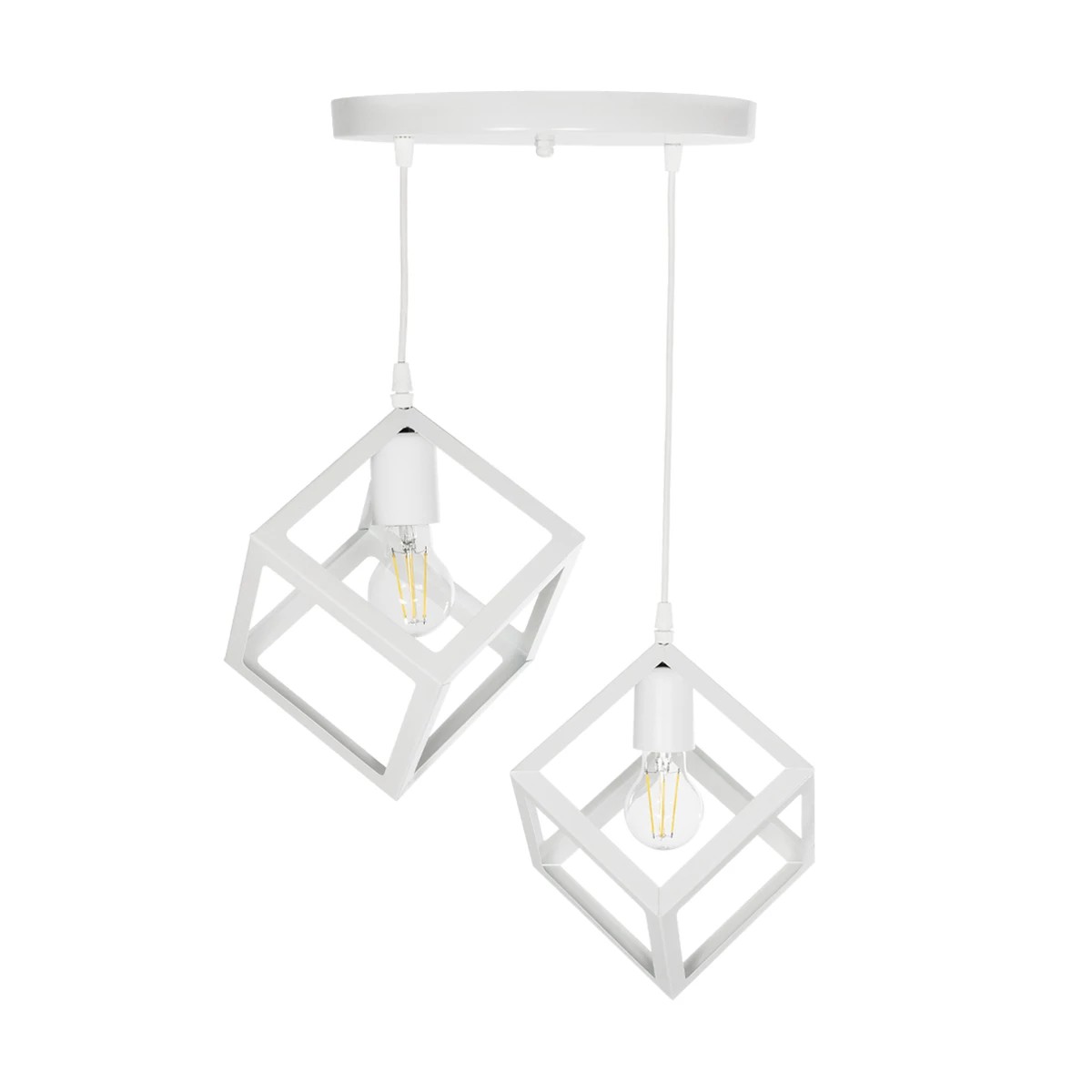 GloboStar® DISE 201-0053 Μοντέρνο Κρεμαστό Φωτιστικό Κύβος Δίφωτο 2 x E27 IP20 Λευκό Μέταλλο - Μ30 x Π30 x Υ70cm - Image 6