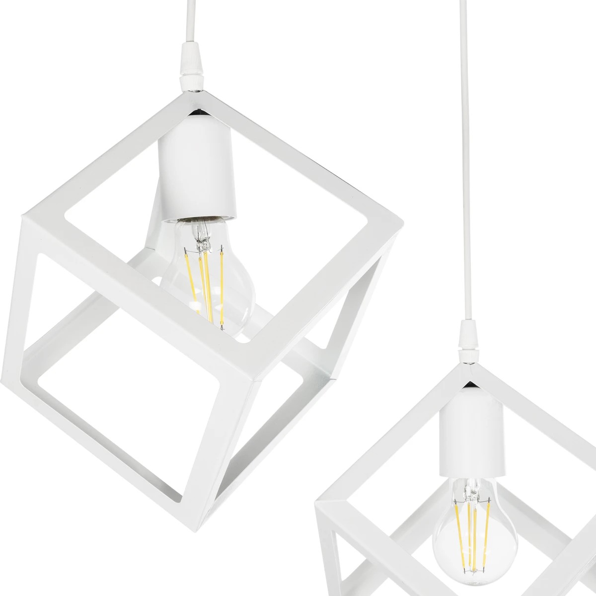 GloboStar® DISE 201-0053 Μοντέρνο Κρεμαστό Φωτιστικό Κύβος Δίφωτο 2 x E27 IP20 Λευκό Μέταλλο - Μ30 x Π30 x Υ70cm - Image 7