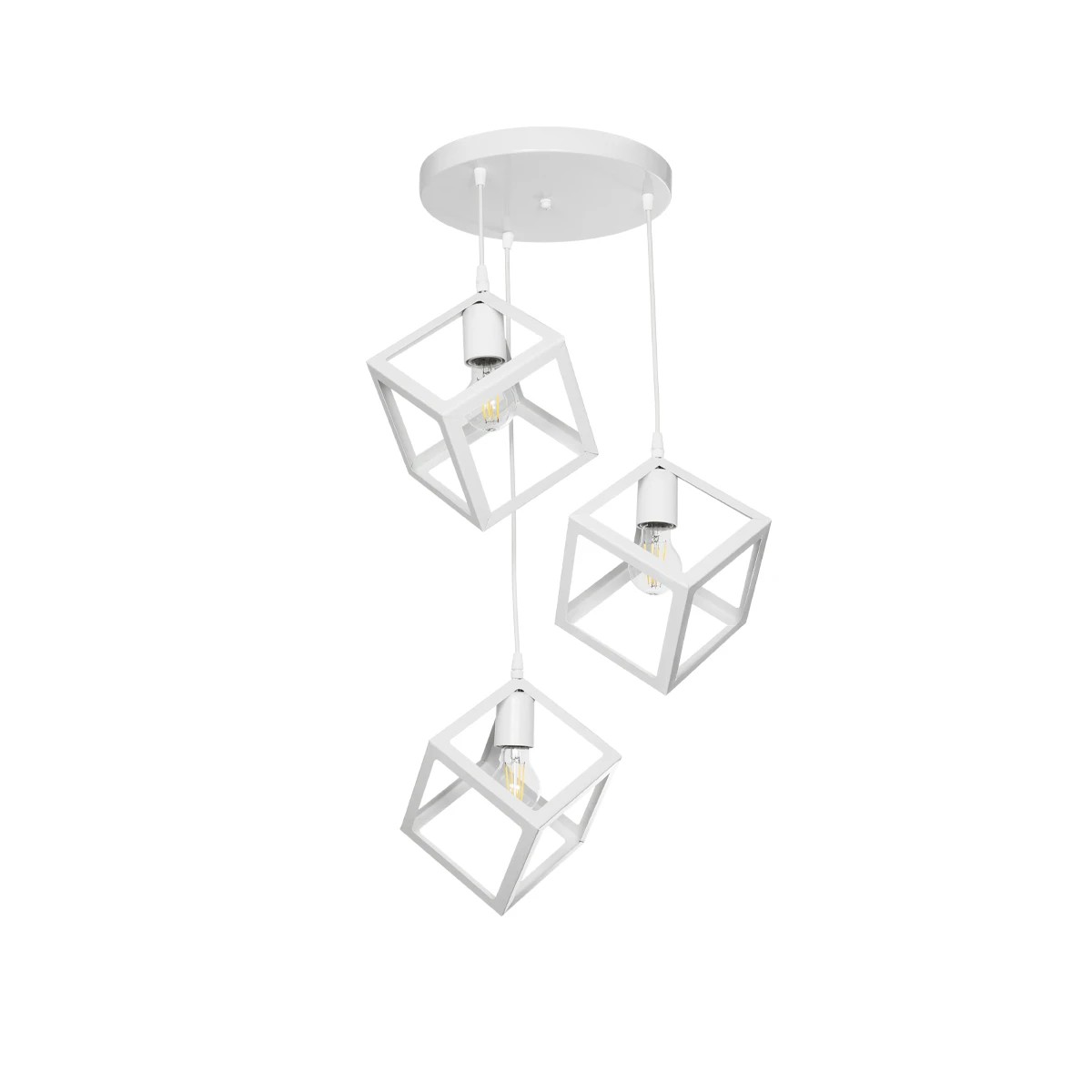 GloboStar® DISE 201-0054 Μοντέρνο Κρεμαστό Φωτιστικό Κύβος Τρίφωτο 3 x E27 IP20 Λευκό Μέταλλο - Μ30 x Π30 x Υ70cm