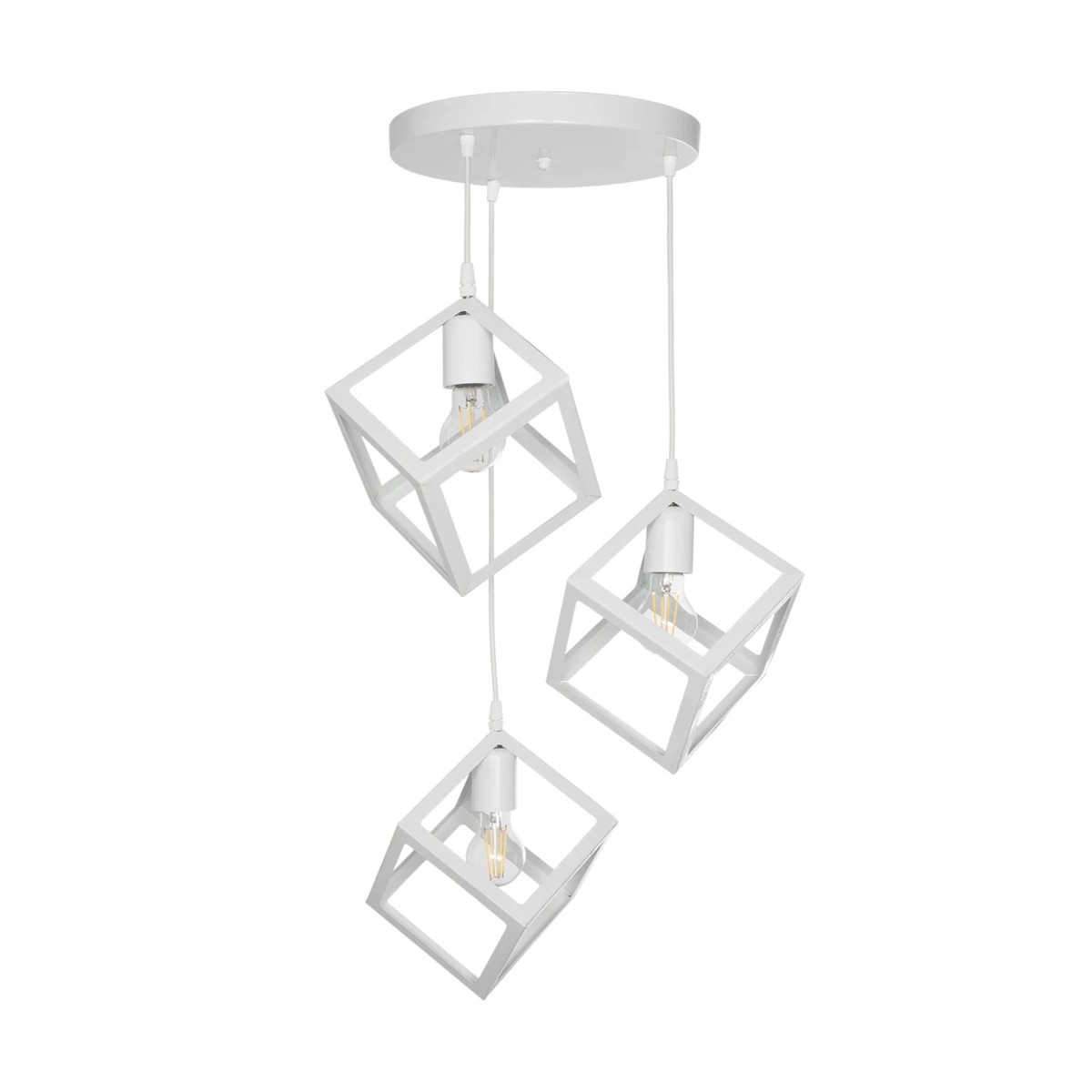 GloboStar® DISE 201-0054 Μοντέρνο Κρεμαστό Φωτιστικό Κύβος Τρίφωτο 3 x E27 IP20 Λευκό Μέταλλο - Μ30 x Π30 x Υ70cm - Image 4