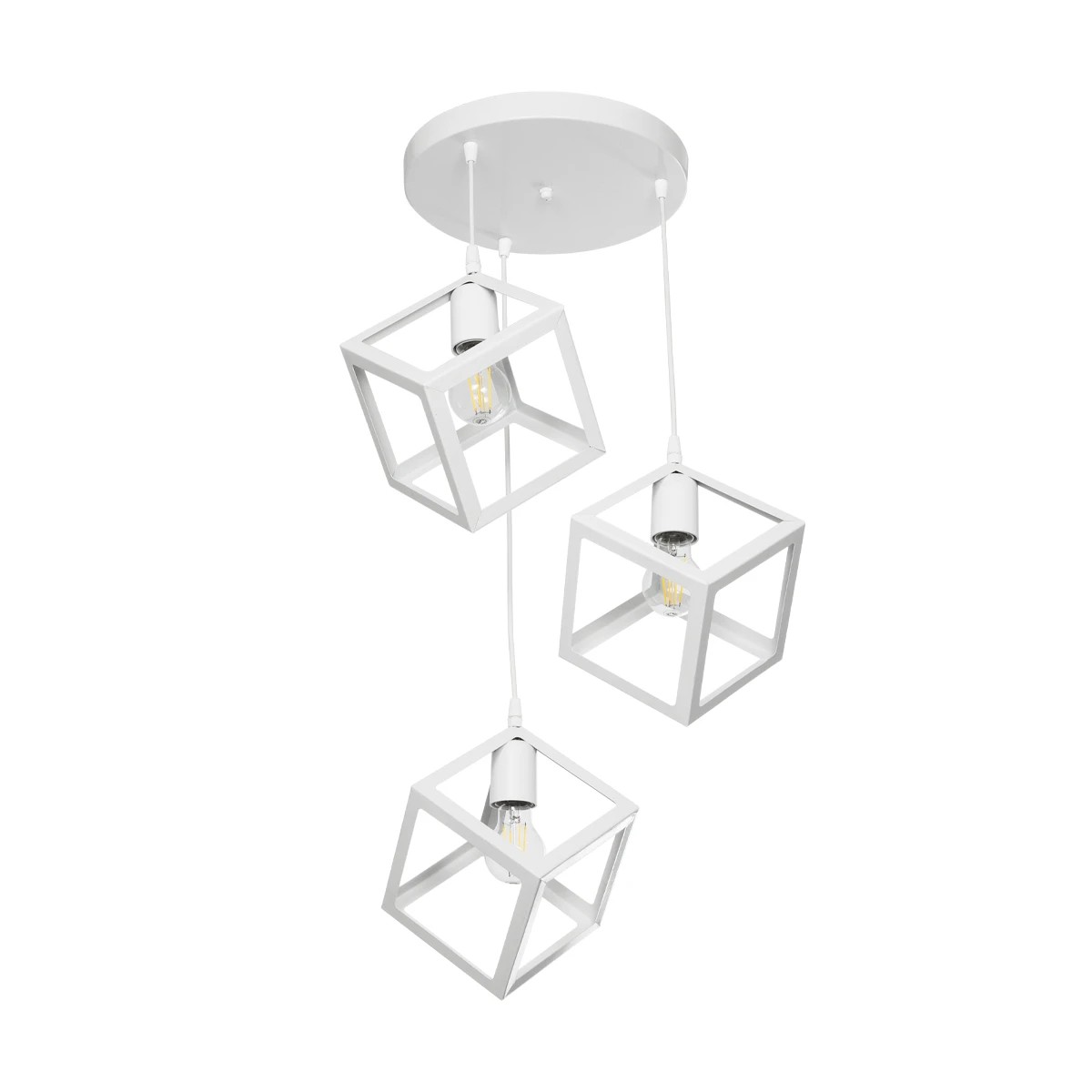 GloboStar® DISE 201-0054 Μοντέρνο Κρεμαστό Φωτιστικό Κύβος Τρίφωτο 3 x E27 IP20 Λευκό Μέταλλο - Μ30 x Π30 x Υ70cm - Image 5