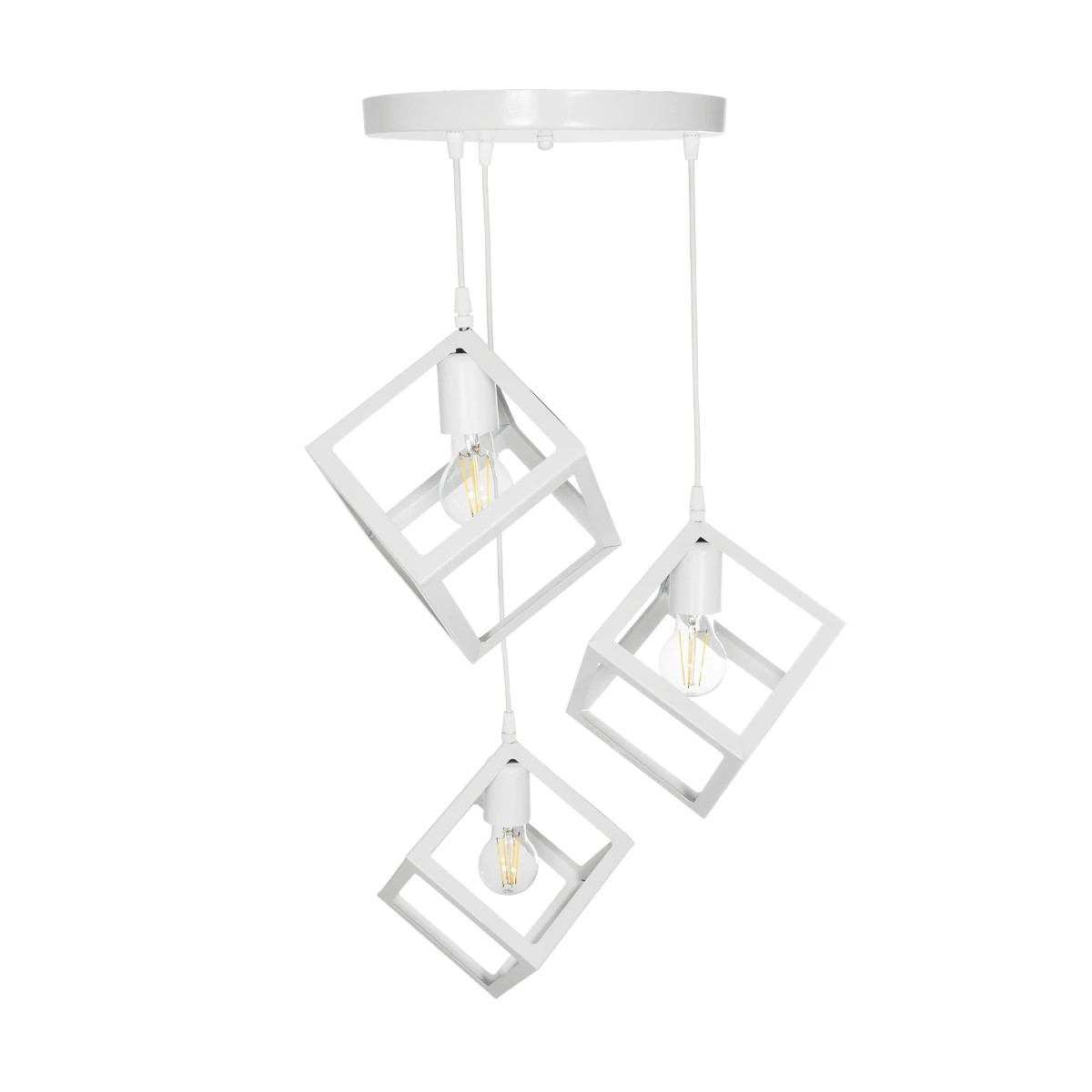 GloboStar® DISE 201-0054 Μοντέρνο Κρεμαστό Φωτιστικό Κύβος Τρίφωτο 3 x E27 IP20 Λευκό Μέταλλο - Μ30 x Π30 x Υ70cm - Image 6