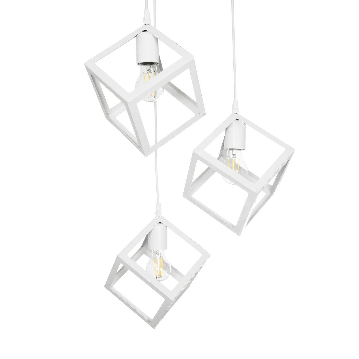 GloboStar® DISE 201-0054 Μοντέρνο Κρεμαστό Φωτιστικό Κύβος Τρίφωτο 3 x E27 IP20 Λευκό Μέταλλο - Μ30 x Π30 x Υ70cm - Image 7