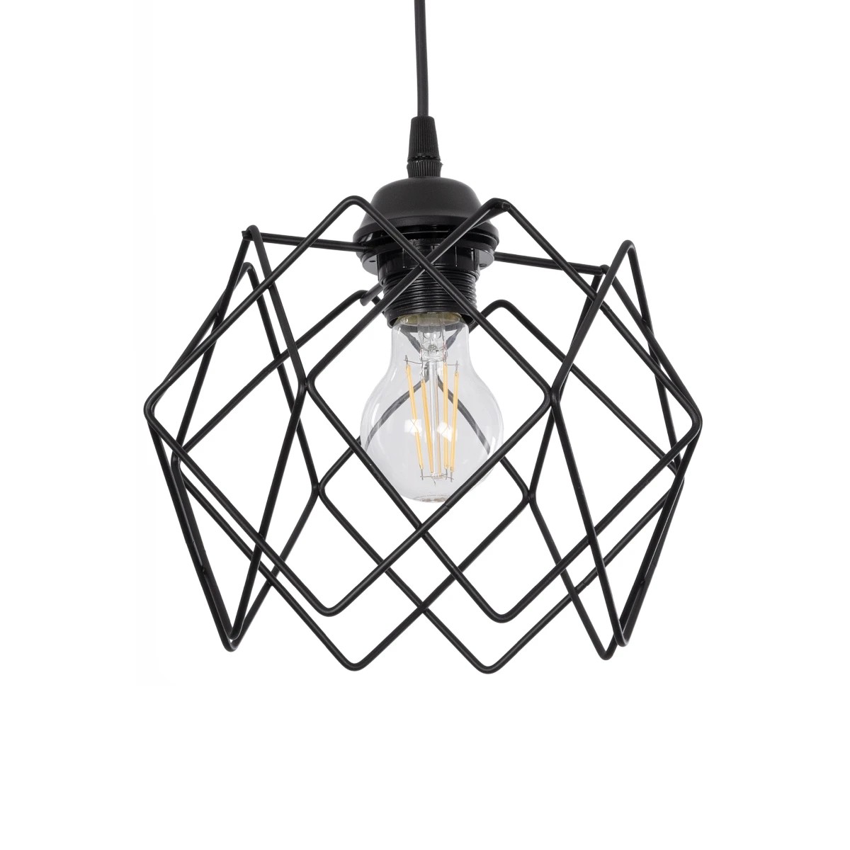 GloboStar® SOLON 201-0059 Μοντέρνο Κρεμαστό Φωτιστικό Πλέγμα Μονόφωτο 1 x E27 IP20 Μαύρο Μέταλλο - Μ22 x Π22 x Υ70cm