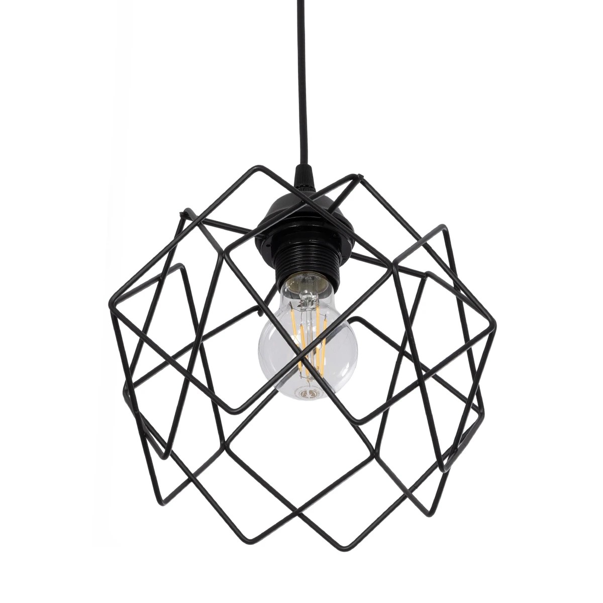 GloboStar® SOLON 201-0059 Μοντέρνο Κρεμαστό Φωτιστικό Πλέγμα Μονόφωτο 1 x E27 IP20 Μαύρο Μέταλλο - Μ22 x Π22 x Υ70cm - Image 6