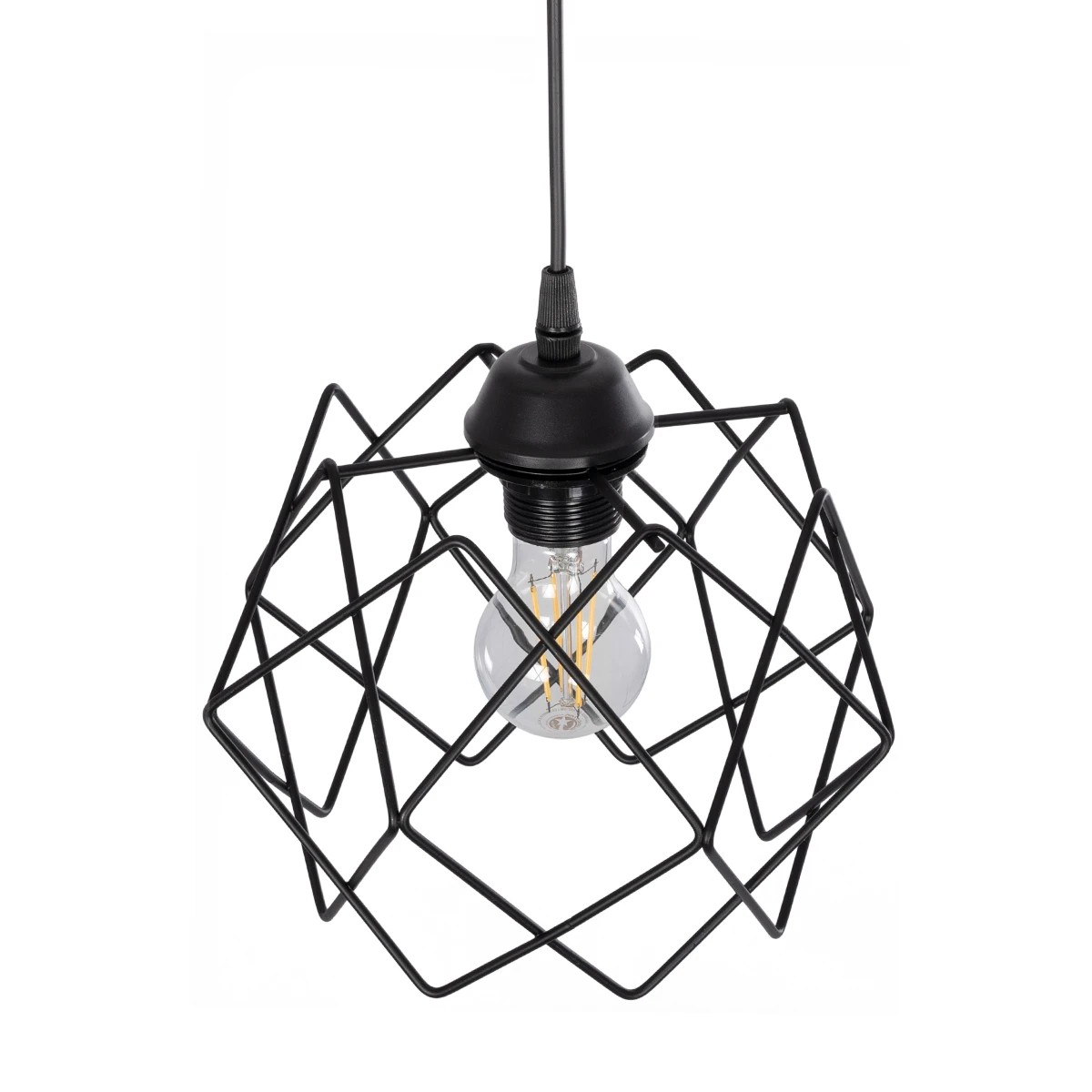 GloboStar® SOLON 201-0059 Μοντέρνο Κρεμαστό Φωτιστικό Πλέγμα Μονόφωτο 1 x E27 IP20 Μαύρο Μέταλλο - Μ22 x Π22 x Υ70cm - Image 7