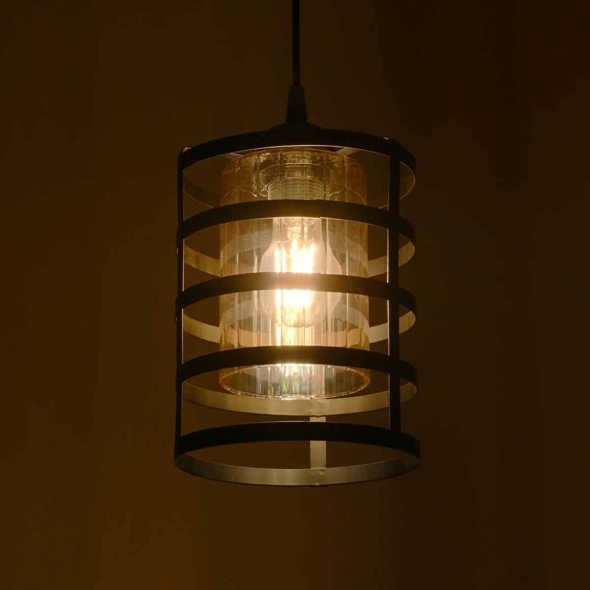 GloboStar® SOLON 201-0060 Μοντέρνο Κρεμαστό Φωτιστικό Πλέγμα Μονόφωτο 1 x E27 IP20 Μπρονζέ με Μαύρο Μέταλλο - Μ20 x Π20 x Υ70cm - Image 3