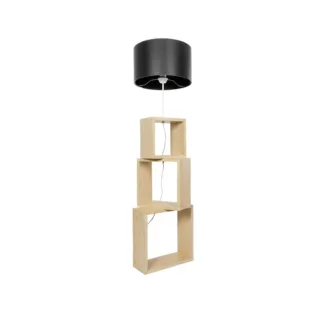 GloboStar® LUMO 201-0070 Μοντέρνο Επιδαπέδιο Φωτιστικό Μονόφωτο 1 x E27 IP20 Μπεζ Ξύλο με Μαύρο Ύφασμα - Μ37 x Π36 x Υ136cm