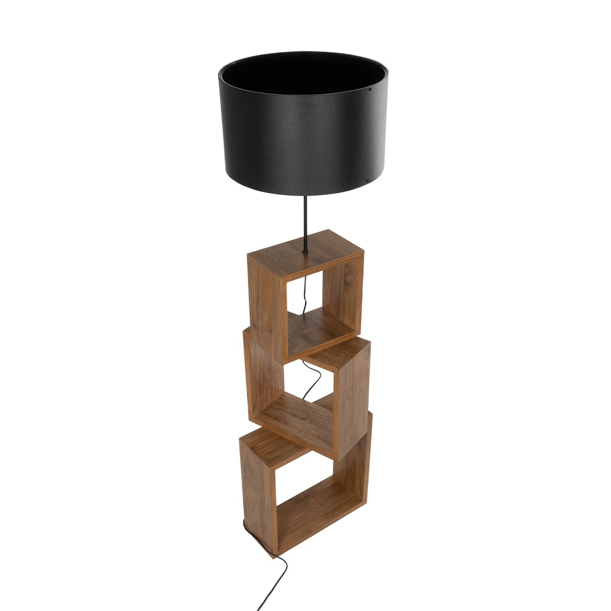 GloboStar® LUMO 201-0072 Μοντέρνο Επιδαπέδιο Φωτιστικό Μονόφωτο 1 x E27 IP20 Καφέ Ξύλο με Μαύρο Ύφασμα - Μ37 x Π36 x Υ136cm - Image 5