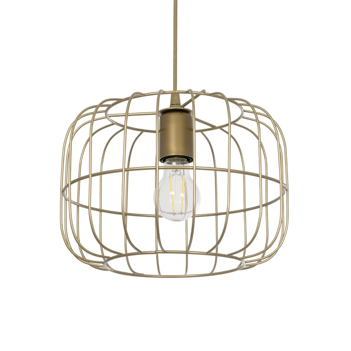 GloboStar® LUCANA 201-0074 Vintage Κρεμαστό Φωτιστικό Πλέγμα Μονόφωτο 1 x E27 IP20 Χρυσό Μέταλλο - Μ30 x Π30 x Υ70cm