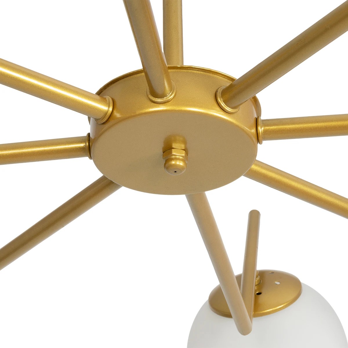 GloboStar® CANTILIER 201-0076 Vintage Φωτιστικό Οροφής Μπάλα Πολύφωτο 8 x E27 IP20 Χρυσό Μέταλλο με Λευκό Γυαλί - Μ105 x Π105 x Υ24cm - Image 8