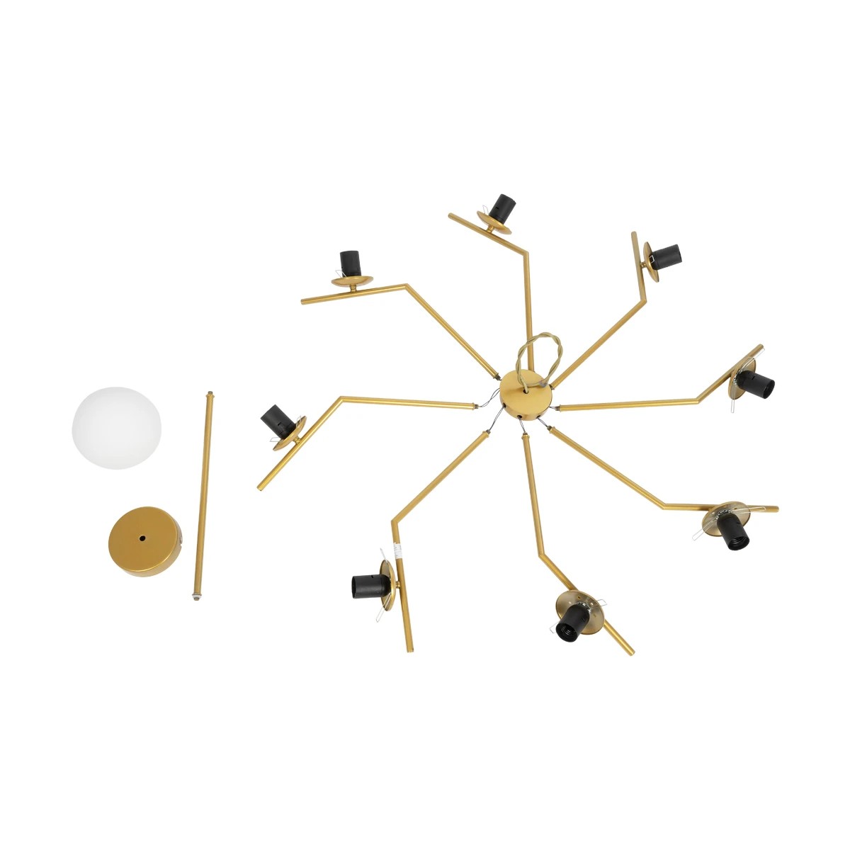 GloboStar® CANTILIER 201-0076 Vintage Φωτιστικό Οροφής Μπάλα Πολύφωτο 8 x E27 IP20 Χρυσό Μέταλλο με Λευκό Γυαλί - Μ105 x Π105 x Υ24cm - Image 10