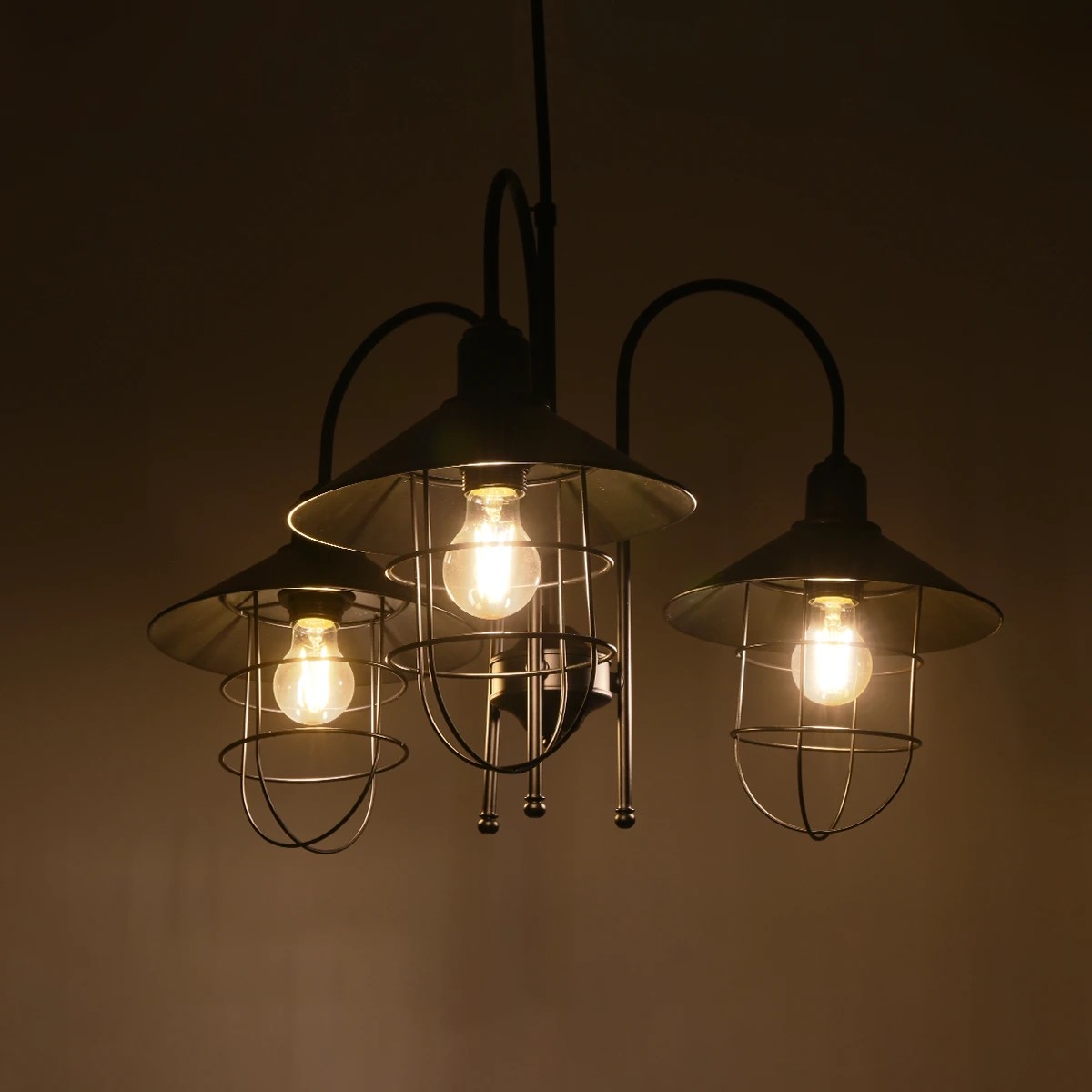 GloboStar® BLAZEO 201-0079 Vintage Κρεμαστό Φωτιστικό Καμπάνα Τρίφωτο 3 x E27 IP20 Μαύρο Μέταλλο - Μ40 x Π40 x Υ40cm - Image 3