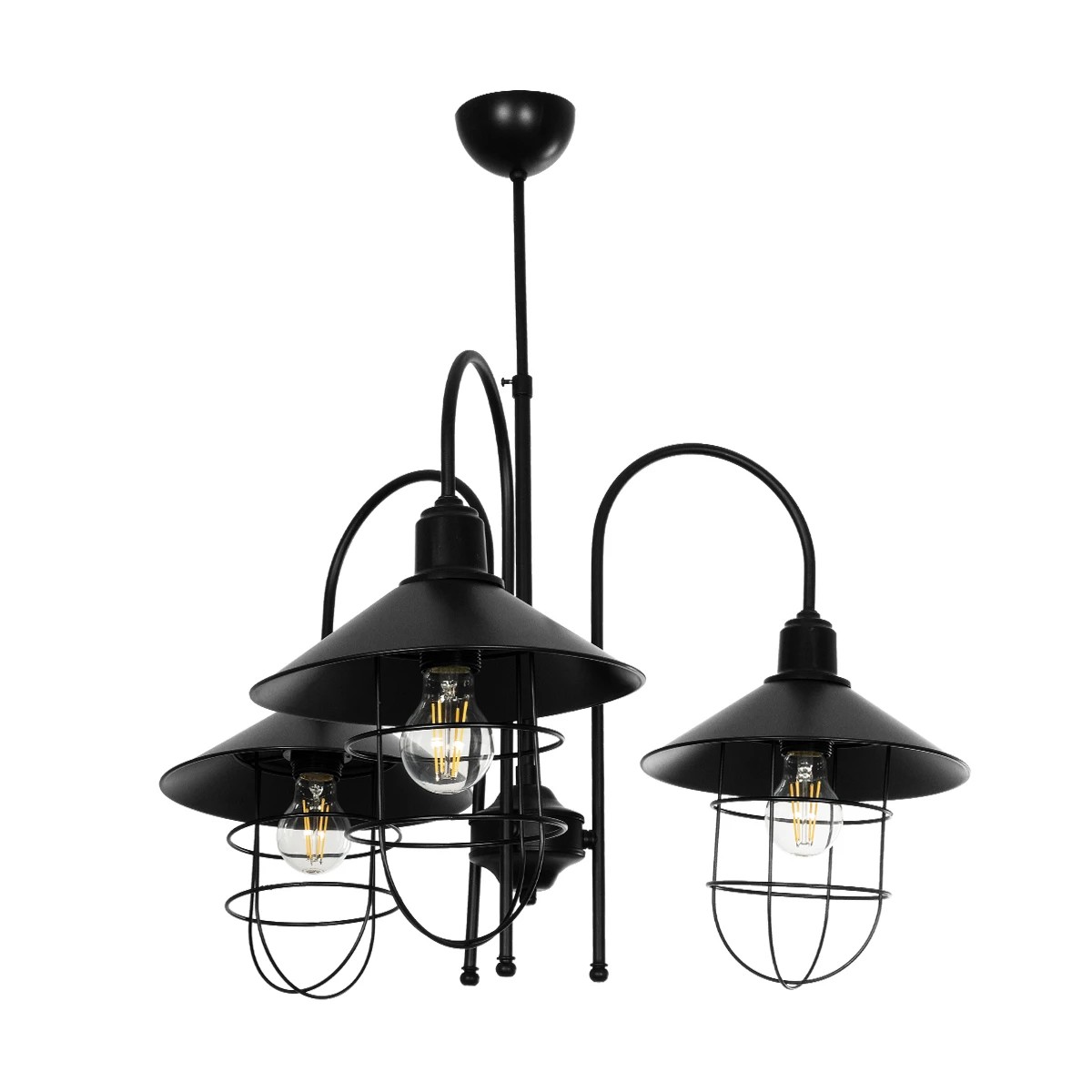 GloboStar® BLAZEO 201-0079 Vintage Κρεμαστό Φωτιστικό Καμπάνα Τρίφωτο 3 x E27 IP20 Μαύρο Μέταλλο - Μ40 x Π40 x Υ40cm - Image 4