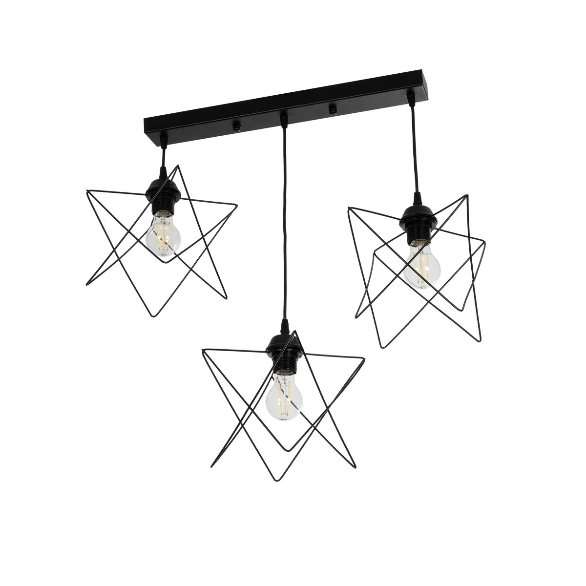 GloboStar® GLIND Vintage 201-0092 Κρεμαστό Φωτιστικό Ράγα Τρίφωτο 3 x E27 IP20 Μαύρο Μέταλλο - Μ55 x Π25 x Υ70cm