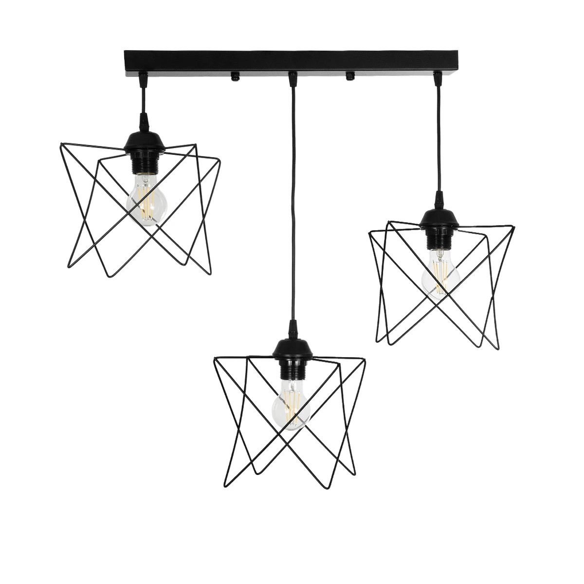 GloboStar® GLIND Vintage 201-0092 Κρεμαστό Φωτιστικό Ράγα Τρίφωτο 3 x E27 IP20 Μαύρο Μέταλλο - Μ55 x Π25 x Υ70cm - Image 4