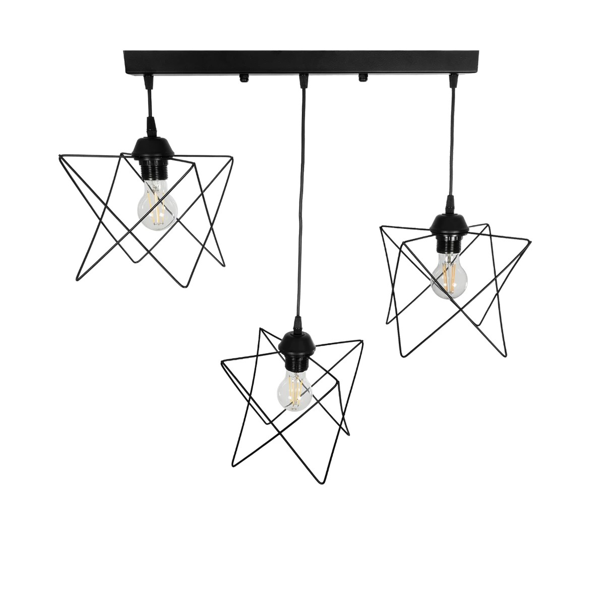 GloboStar® GLIND Vintage 201-0092 Κρεμαστό Φωτιστικό Ράγα Τρίφωτο 3 x E27 IP20 Μαύρο Μέταλλο - Μ55 x Π25 x Υ70cm - Image 6