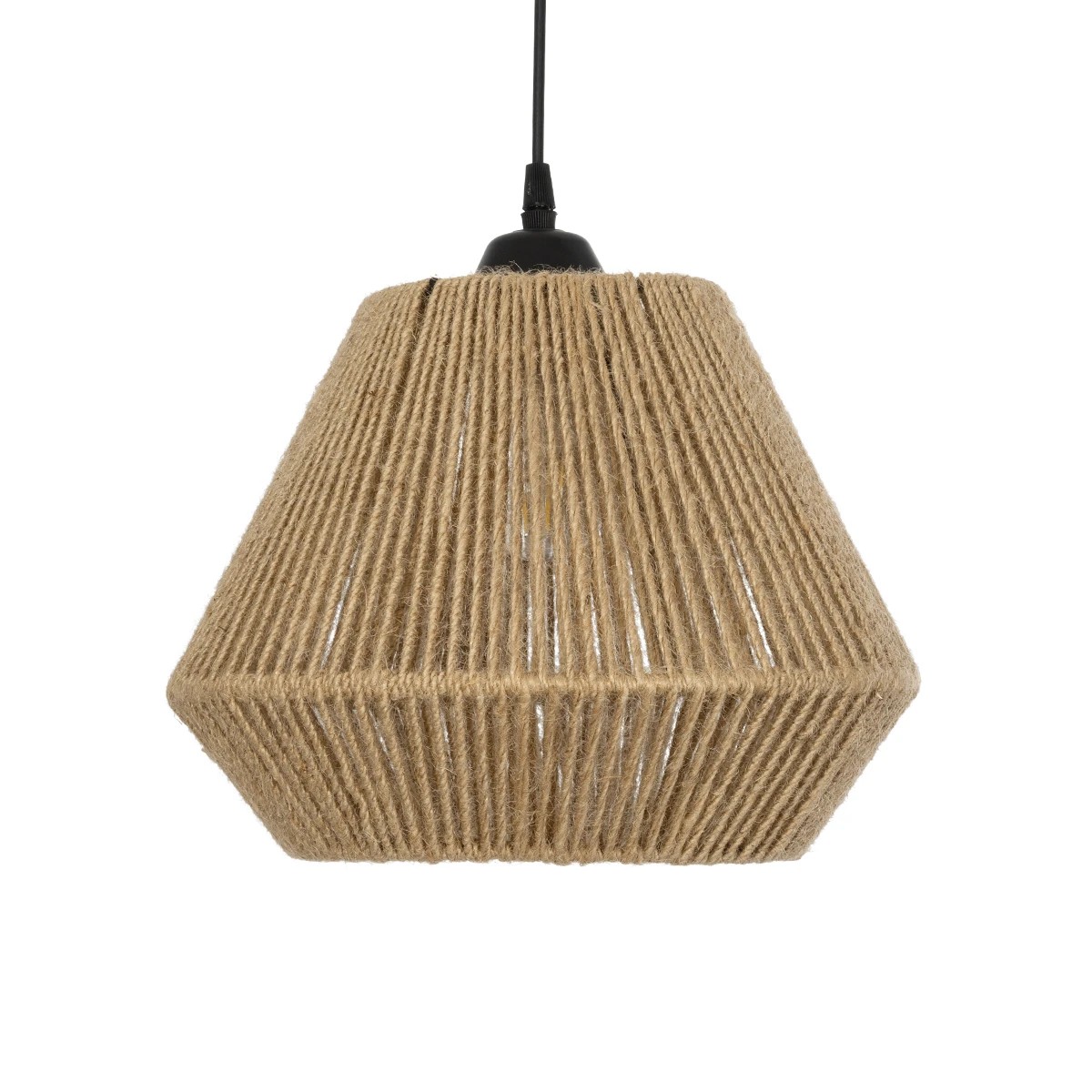 GloboStar® GLARO 201-0112 Vintage Κρεμαστό Φωτιστικό Καμπάνα Μονόφωτο 1 x E27 IP20 Μαύρο Μέταλλο με Μπεζ Σχοινί - Μ30 x Π30 x Υ70cm - Image 5